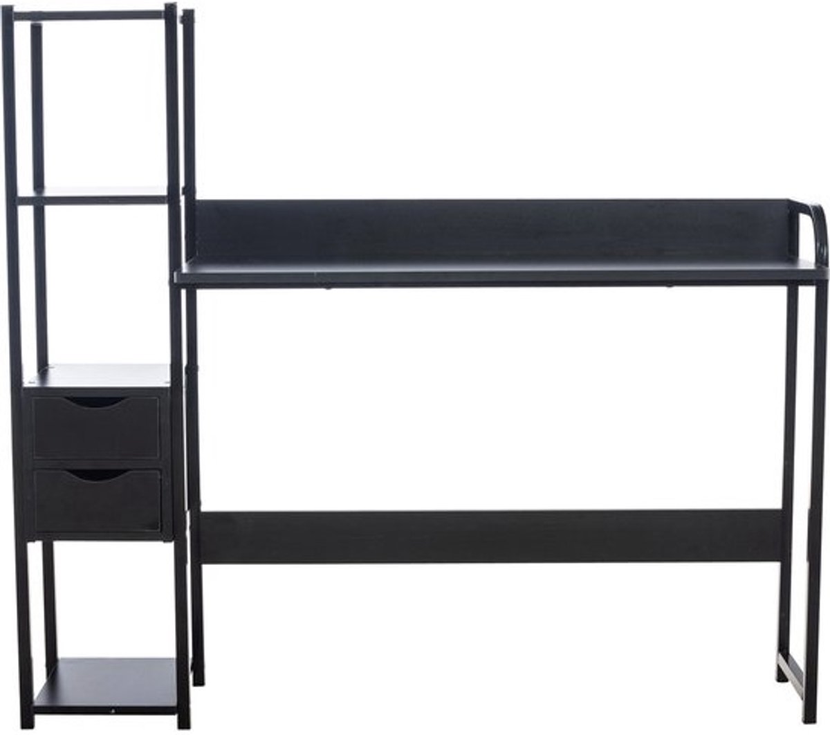 Bureau - Hout - Staal - Zwart - Werk - Met Lades En Schappen - 124x40x11cm