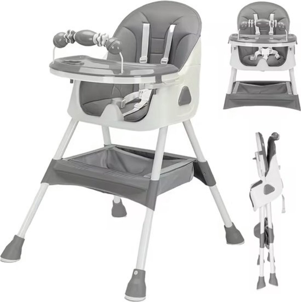 Kinderstoel - Babystoel - Baby stoel - Baby eetstoel - babystoel voor aan tafel - Opvouwbaar - Verstelbaar - Met speelboog - Grijs