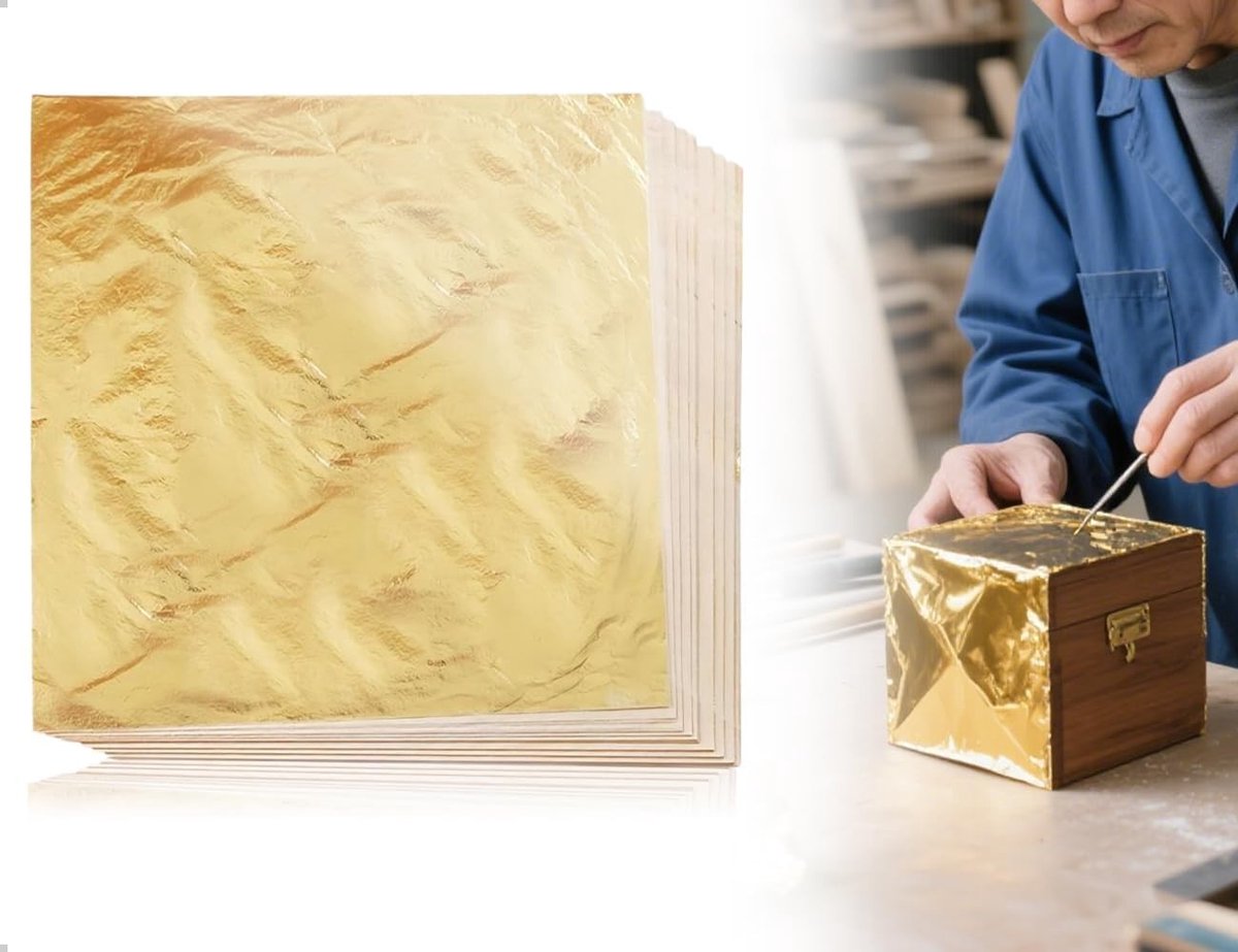 100 Vellen Goudpapier met Goudvlokken voor Decoratie, Kunstprojecten en DIY Creaties voor Hout, Meubels en Beeldhouwwerken