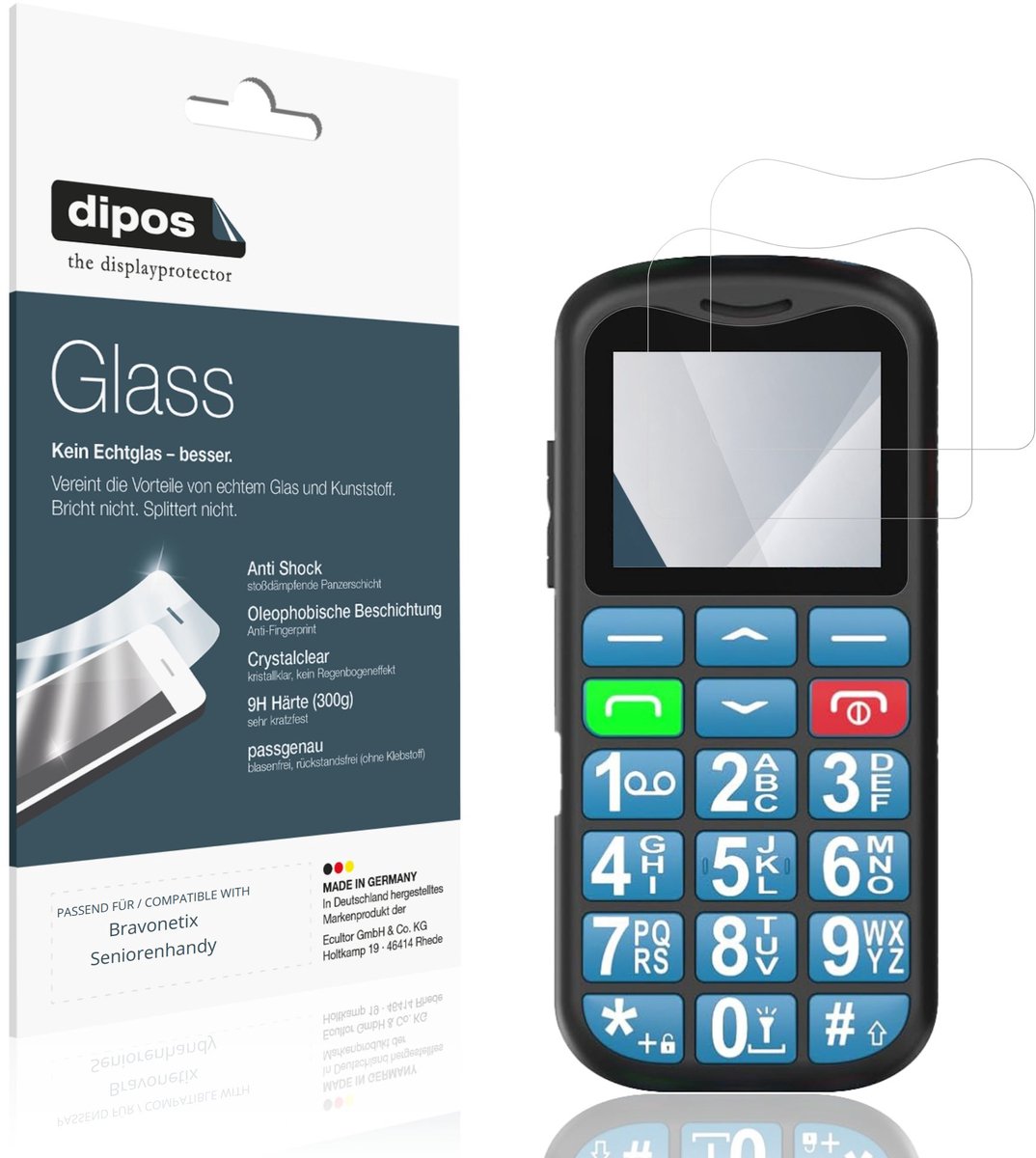 dipos – 2x Pantserfolie geschikt voor Bravonetix Seniorenhandy | 9H Screenprotector