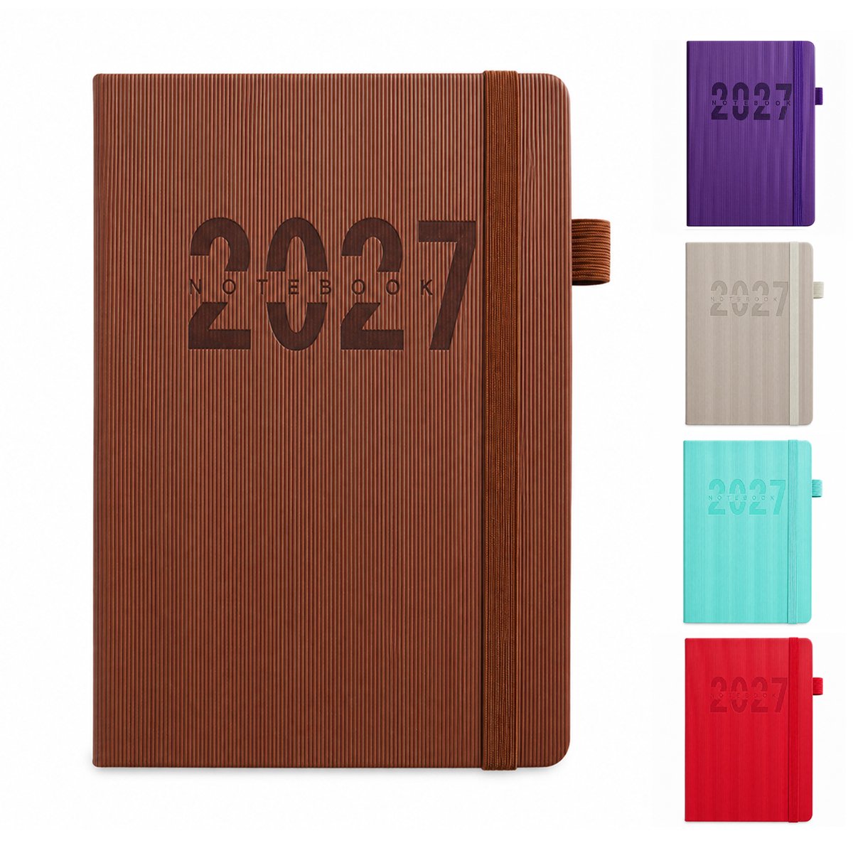 2027 Dagboek voor Volwassenen – Dagboeken & Notitieboek – Hardcover met Elastische Sluitband & Maandelijkse Index – Engelstalige Binnenzijde – Voor Persoonlijke Dagboeken & Planning – A5 – Bruin– 1 Stuk