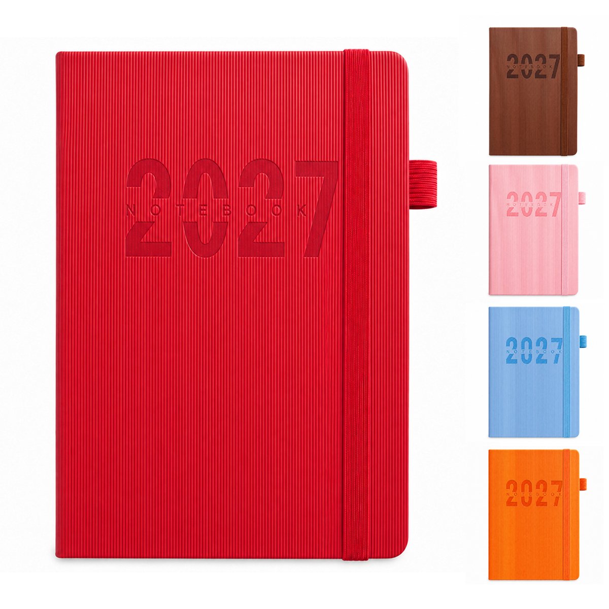 2027 Dagboek voor Volwassenen – Dagboeken & Notitieboek – Hardcover met Elastische Sluitband & Maandelijkse Index – Engelstalige Binnenzijde – Voor Persoonlijke Dagboeken & Planning – A5 – Rood– 1 Stuk