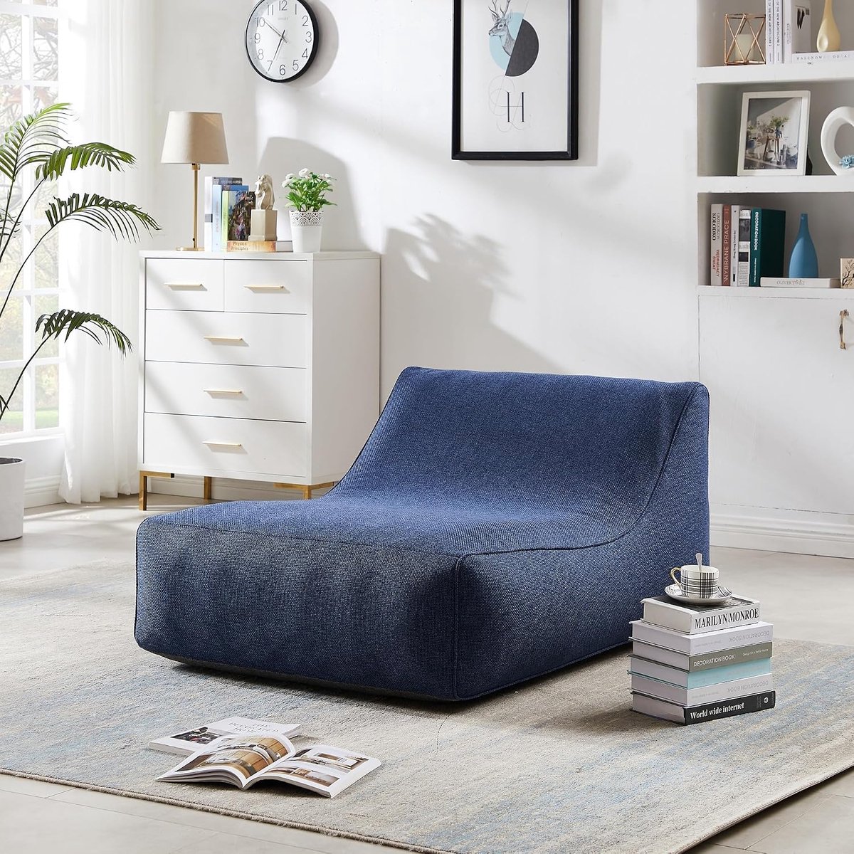 ligstoel, outdoor, dubbelwandig met fluweelzacht textieloppervlak, strandstoel, opblaasbaar, campingstoel, opblaasbaar (Meridian Chair zonder loungestoel, blauw)