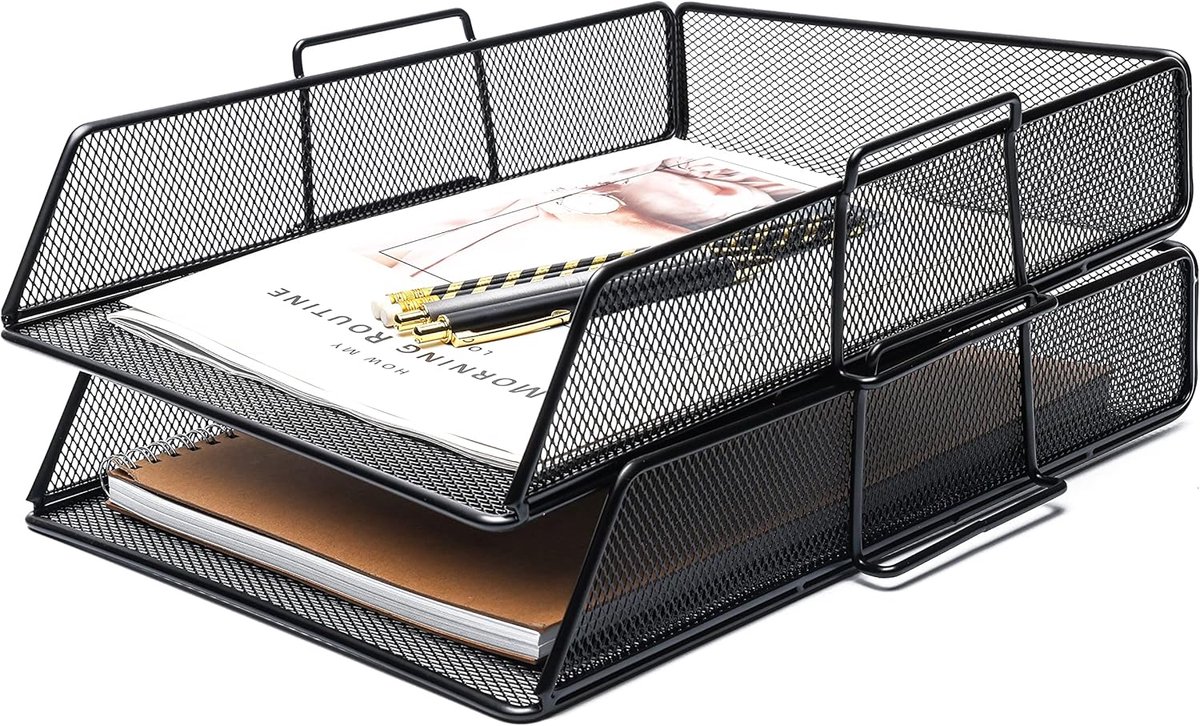 Papieren sorteer/lade/bureauorganiser/bestandshouder 2 STKS Pack - Wire Mesh - Multifunctioneel voor kantoor, school, studie