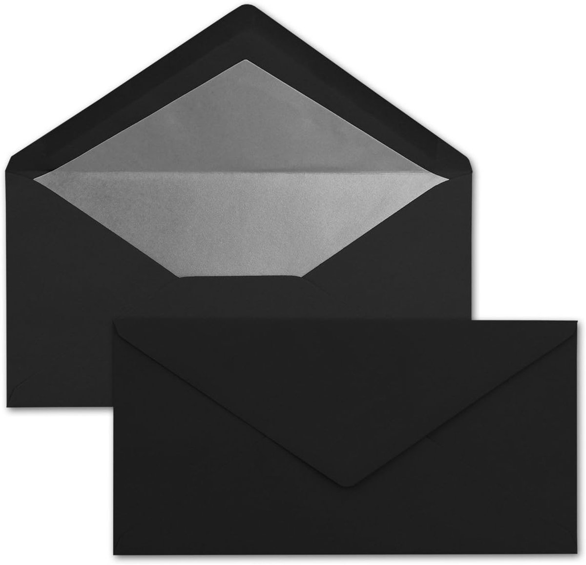 15 enveloppen DIN lang - zwart met zilver-metallic voering - 110 x 220 mm - nat lijmen - feestelijke enveloppen voor Kerstmis