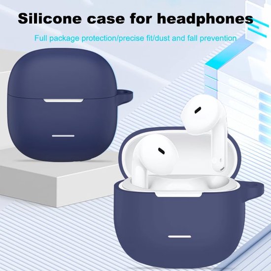 Beschermhoes voor Redmi Buds 8 Active, beschermhoes van siliconen met karabijnhaak, ultradun, schokbestendig, krasbestendig, flexibel, donkerblauw — afbeelding 5