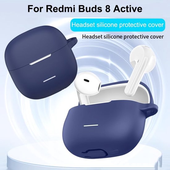 Beschermhoes voor Redmi Buds 8 Active, beschermhoes van siliconen met karabijnhaak, ultradun, schokbestendig, krasbestendig, flexibel, donkerblauw — afbeelding 4