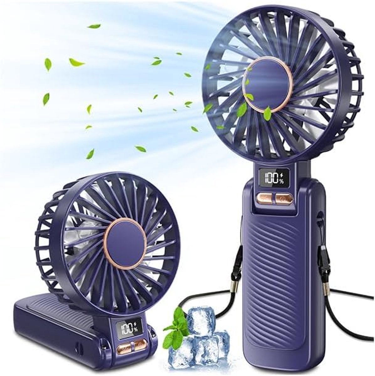 4500mAh Draagbare Ventilator, 20 Uur Batterijduur, 5 Instelbare Snelheden, LED Scherm, 180° verstelbare 3-in-1 Mini Ventilator, Stille Ventilator voor Reizen, Kantoor en Thuis