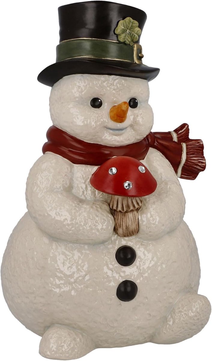 Sneeuwpop figuur kleine geluksbode van aardewerk met kristallen, 66-704-14-1