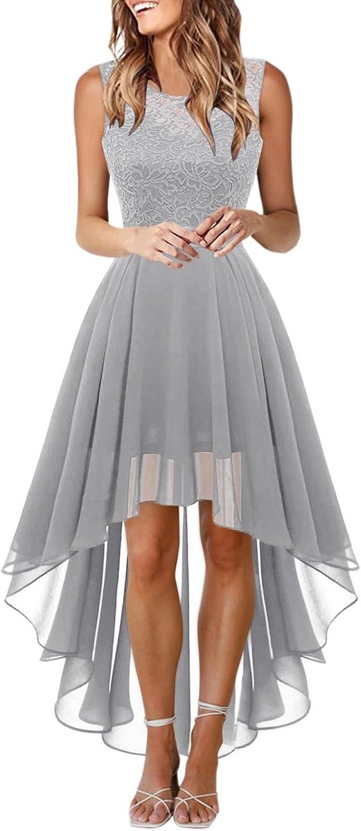 Damesjurk, elegant, chic, casual, avond, cocktail, ceremonie, grote maat, V-hals, lange mouwen, vakantie, strand, A107