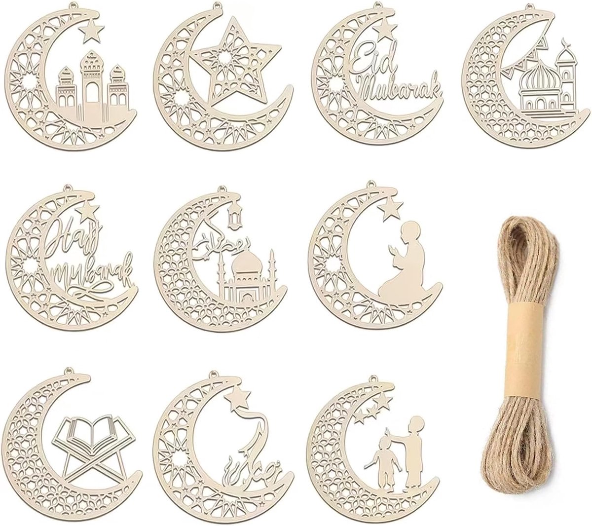 Decoratie houten hanger decoraties voor Ramadan, 10 stuks decoraties voor Eid Mubarak DIY decoraties, decoraties houten hangers, Ramadan Mubarak Eid DIY decoraties