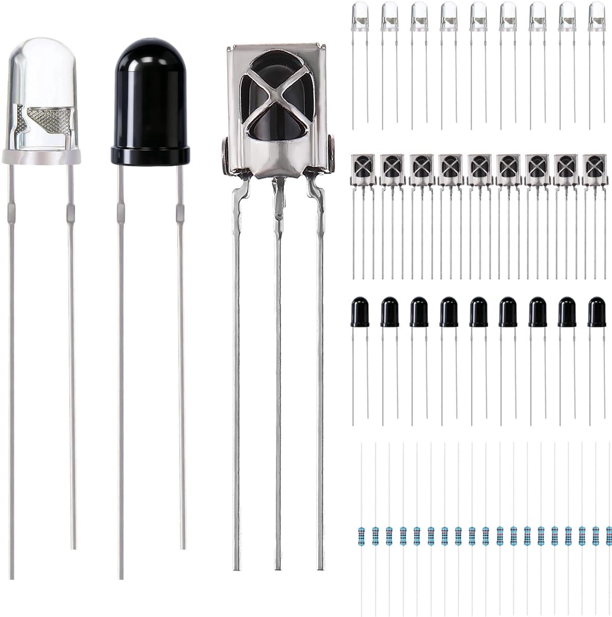 5 mm infrarood led-diodeset, 940 nm infrarood led-schijnwerper + lichtgevoelige led-sensor + infraroodontvanger VS1838B met weerstanden (30 paar)