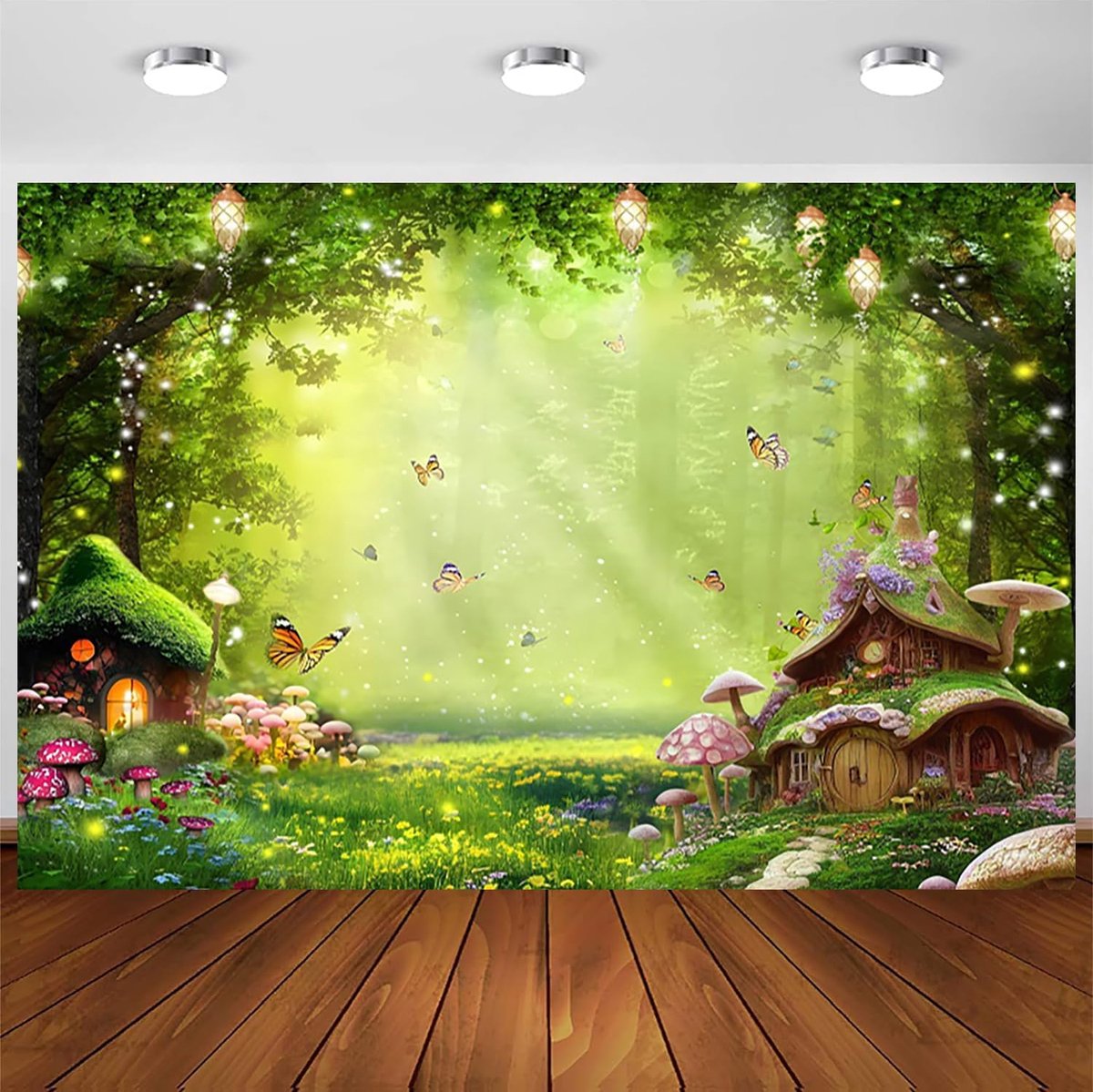 Bos Achtergrond Tuin Magisch Bos Fantasie Wonderland Paddestoel Vlinder Bos Fotografie-achtergrond Meisjes Prinses Verjaardagsfeestje Decoraties Banner Fotocabine Rekwisieten