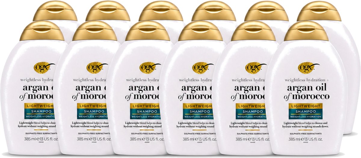 12 x OGX - Argan Oil of Morocco - Shampoo - Lichtgewicht - Voor Dagelijks Gebruik - 385 ml - Voordeelverpakking - 12 stuks