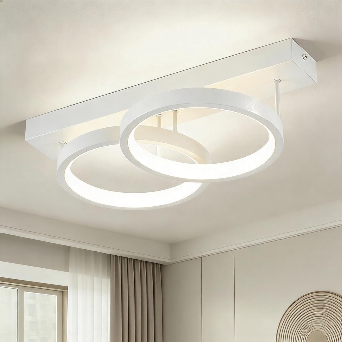 Wit Ronde 2-Ringen Design Plafondlamp, LED Lamp 38CM, 4000K, 1300 Lumen, 24W, Geschikt Voor Gang, Hal, Slaapkamer, Keuken, Woonkamer