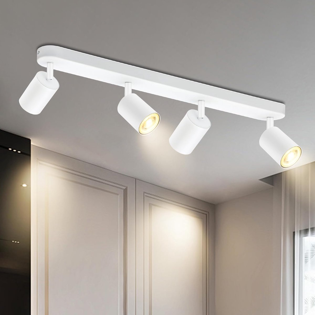 Plafondlamp, led, wit, 4 spots, moderne plafondverlichting, 350 graden draaibaar, GU10, voor keuken, slaapkamer, zonder lampen