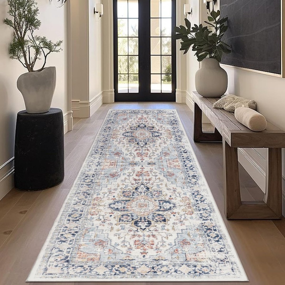Loper Tapijt Wasbaar 80x200cm Blauw Bende Kortpolig Tapijtlopers Antislip Vloerkleed voor Hal Entree Wasserij Naast Slaapkamer Keuken