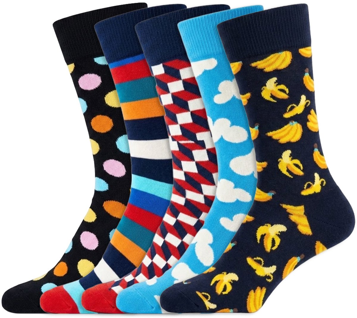 5 Paar – Happy Socks – Dames & Heren – Thema Classics – Katoen – Diverse Printjes