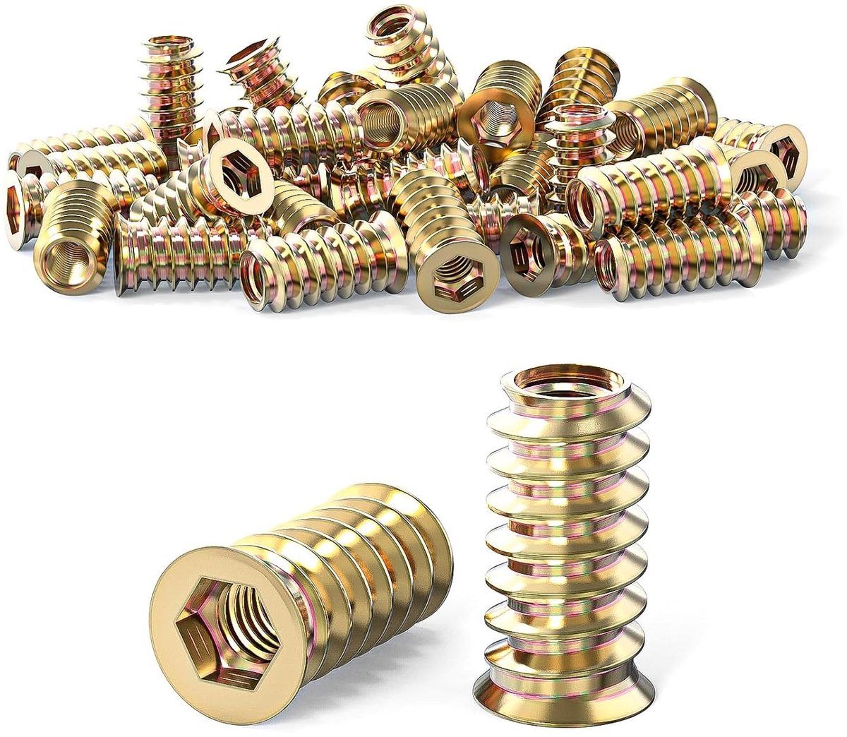 Screw-in Moeren M8 x 25 mm, Verpakking van 20 Stuks, Draadinvoeren voor Hout, Gegalvaniseerde Zeskantmoeren voor Meubels