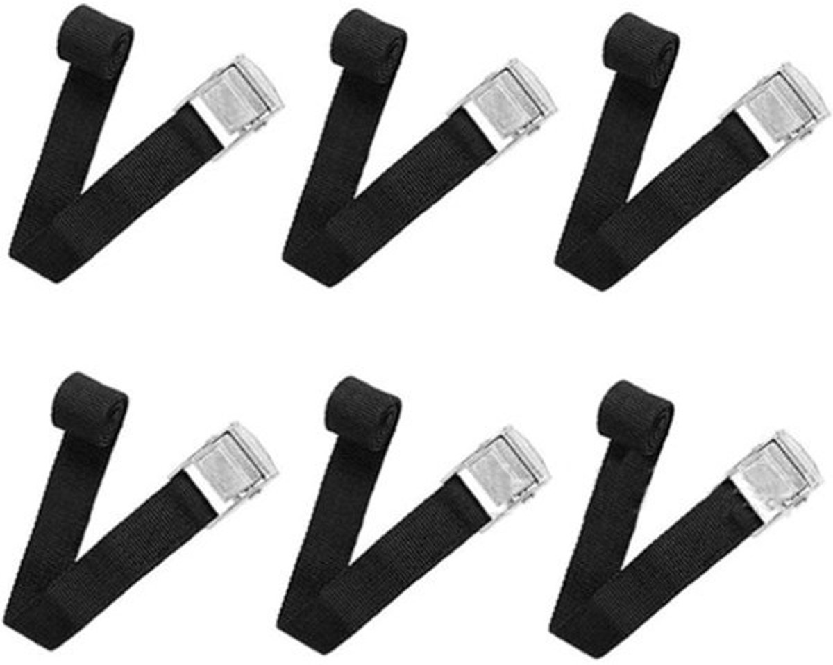 Spanbanden - 6 stuks - Sjorbanden - Bevestigingsriemen - 2 cm * 40 cm lang - Polyester - Zwart - Met gesp - Verstelbare - Voor bestelwagens, fietsen, aanhangers, bagage