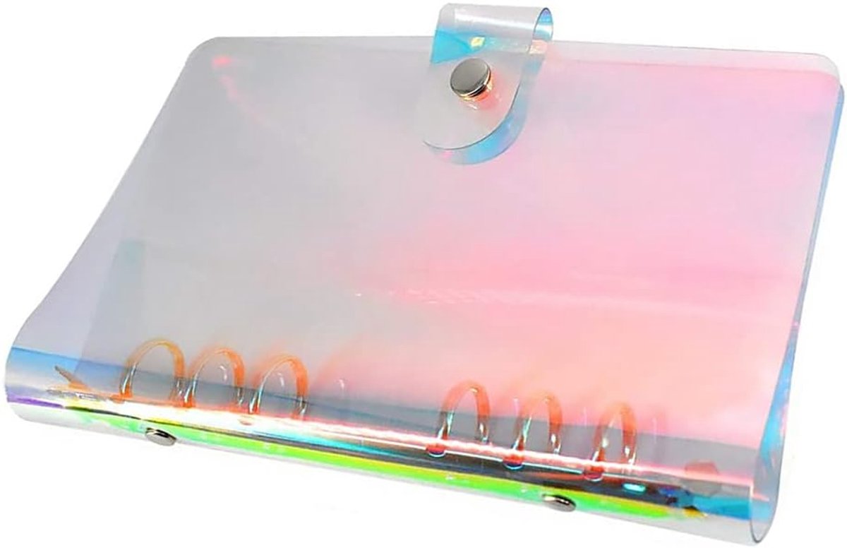 6-rings regenboog ringmap, transparant, navulbaar papier PVC notitieboekhoes, losse blad persoonlijke planner map, pak van 1