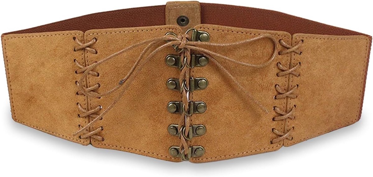 Brede Korseletriem voor Dames, Elastische Tailleband, Lace Up Corset, Perfect voor Feestjes en Carnavalskostuums (Bruin)
