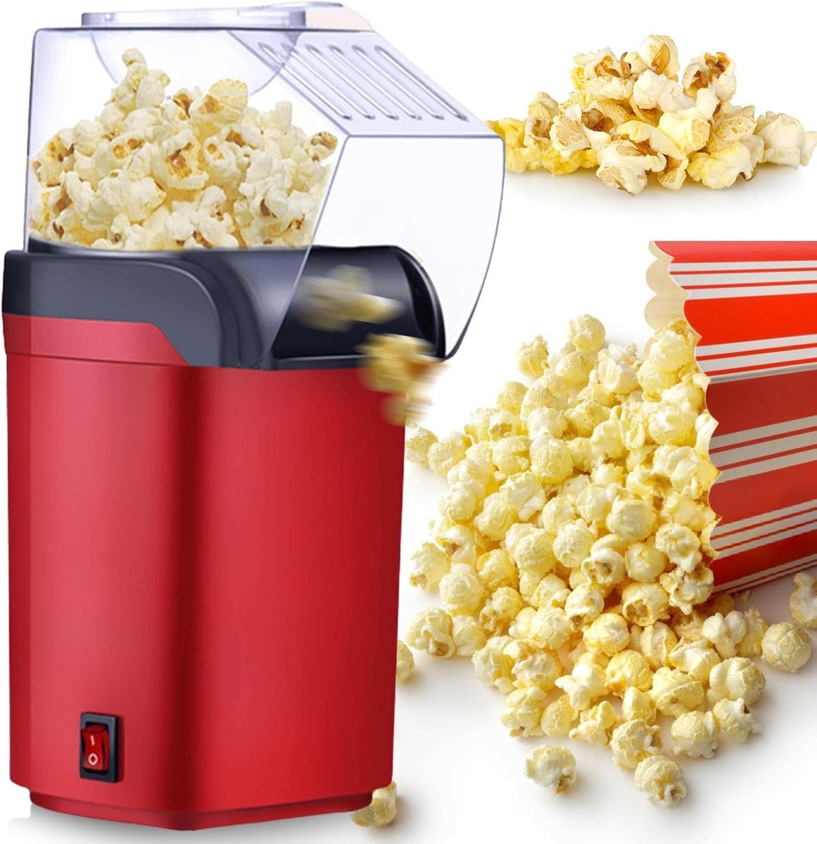 Popcorn Machine 1200W - Snelle en Gezonde Popcornmaker zonder Olie voor Thuisgebruik, Perfect voor Films en Feestjes