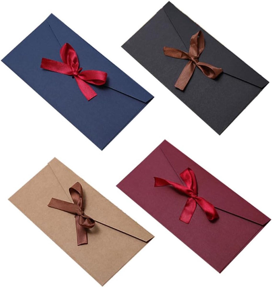 20 stuks vintage enveloppen met strik, 22 x 11 cm lange vintage envelop, lint kraftpapier strik envelop, blanco feestelijke ansichtkaart voor cadeaubonnen, Thanksgiving, feest (4 kleuren)