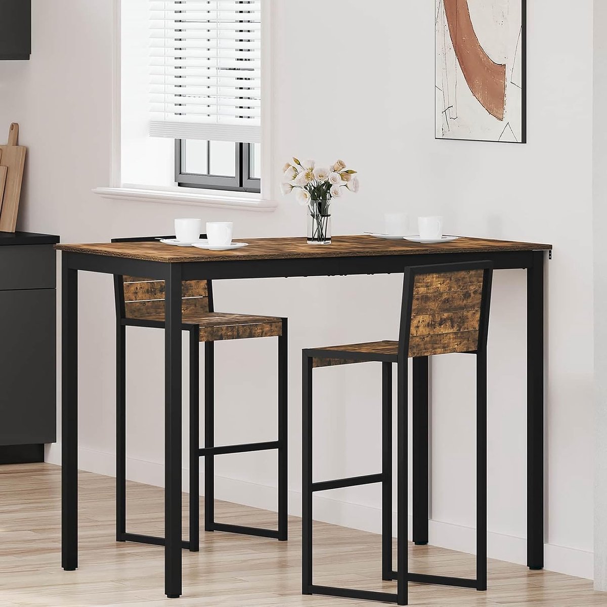Houten eettafel met metalen poten voor keuken en eetkamer - 1 tafelmeubel voor maaltijden en bijeenkomsten