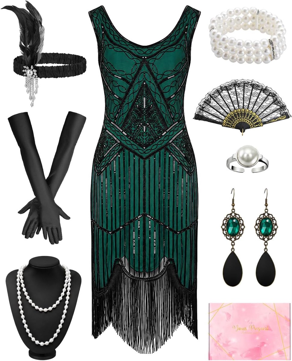 20-kostuum voor dames, Gatsby-jurk met franjes, vintage