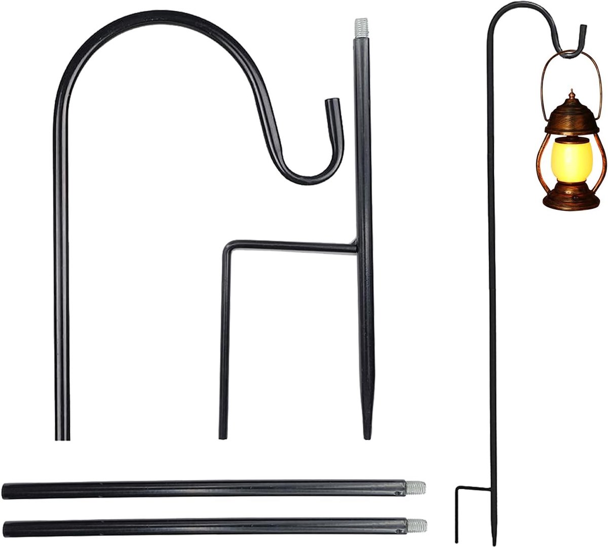 Metalen Tuinstok met Haken voor het Ophangen van Vogelkooien, Lantaarns, Plantenbakken en Decoraties, 120 cm Hoog
