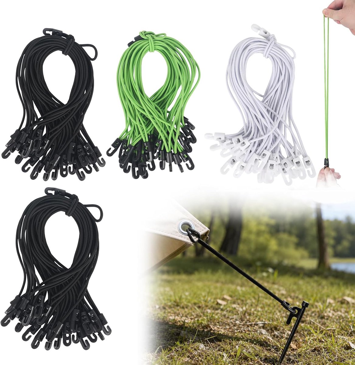 Expander met haken, 100 stuks, 26 cm, multifunctionele elastische spanbanden voor dekzeilen, tenten, netten, banners, dekzeilen, aanhangers, camping en opslag
