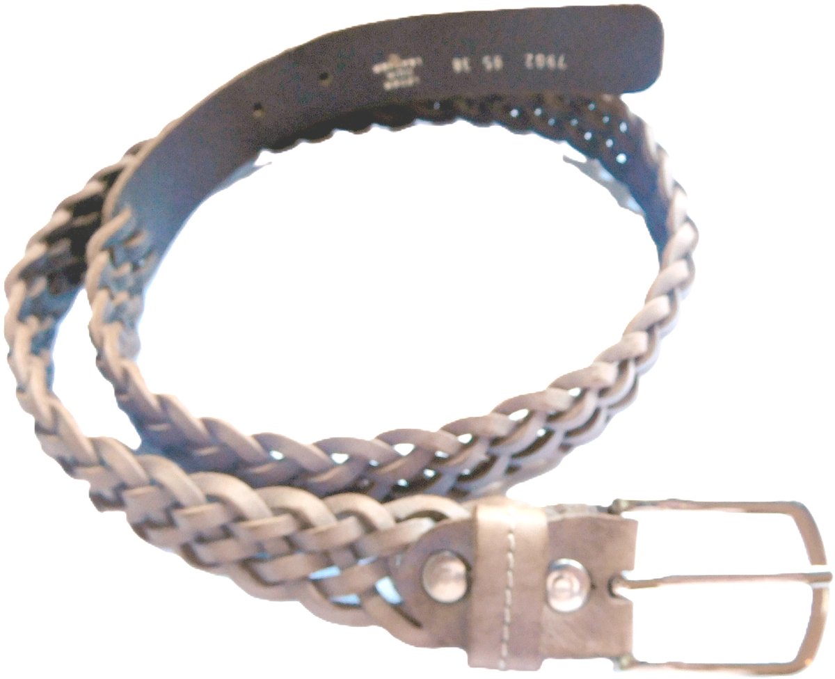 Hetty'S - Bijzondere beige leren riem -gevlochten leer -met zilveren gesp -lang 90 cm