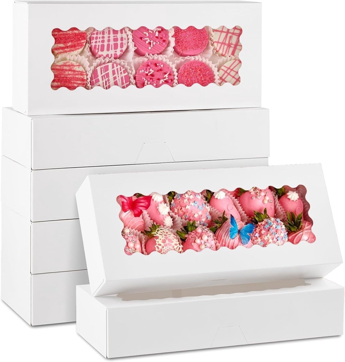 Grote witte bakkerijdozen met venster - 24 stuks auto-popup traktatendozen voor donuts, muffins, cake pops en gebak - 32cm x 14cm x 6.5cm