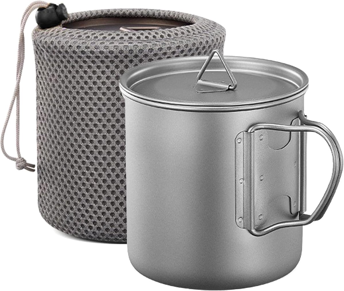 Casalora 600 ml titanium beker -- Ultralichte campingbeker van puur titanium -- Inclusief opbergtas -- Geschikt voor buitenactiviteiten en wandelen