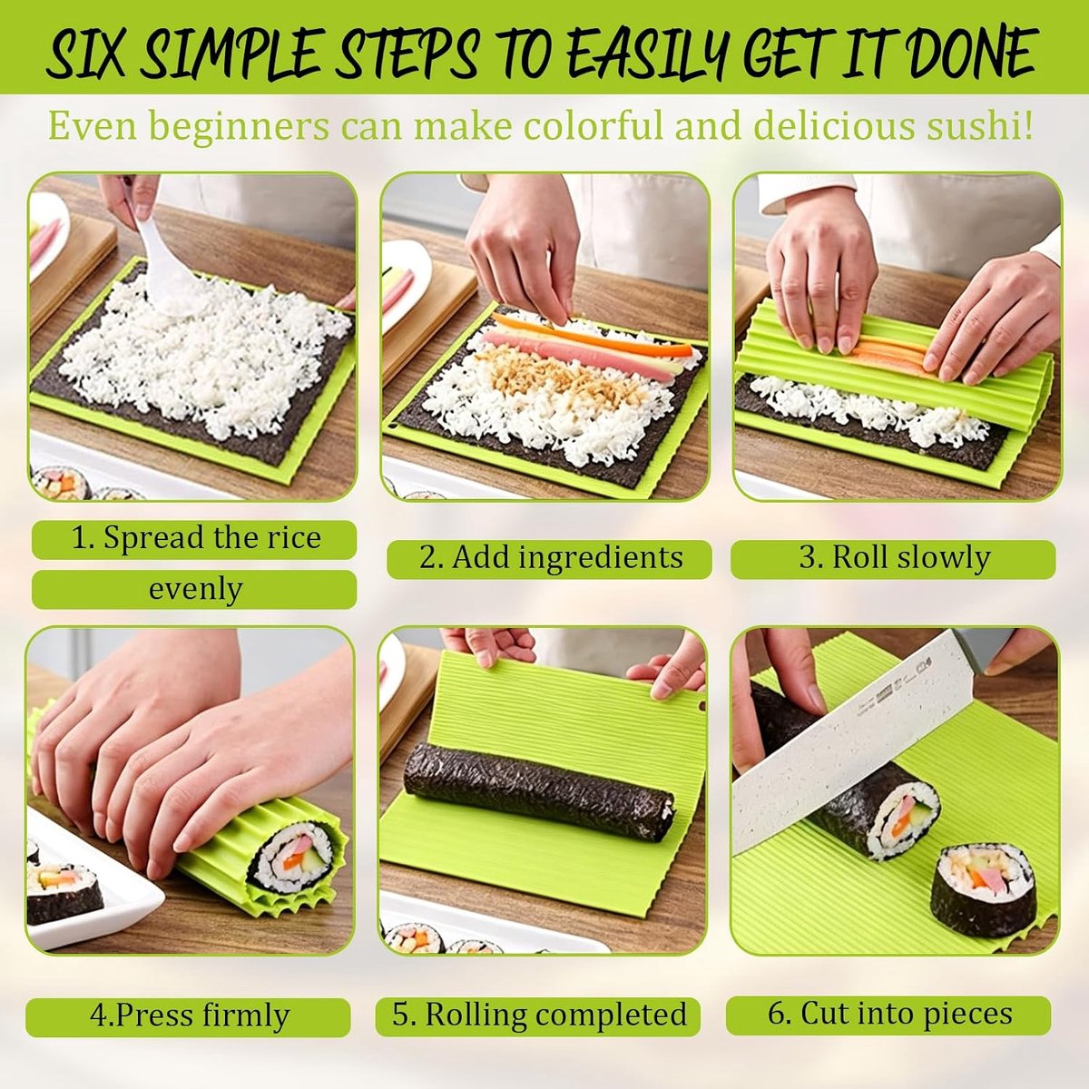 20 x 22 cm, groen | Siliconen rolmat voor beginners, professionals, koken, feesten, sushi en Japans eten — cadeau in Cadeau-ideeën - foto 5