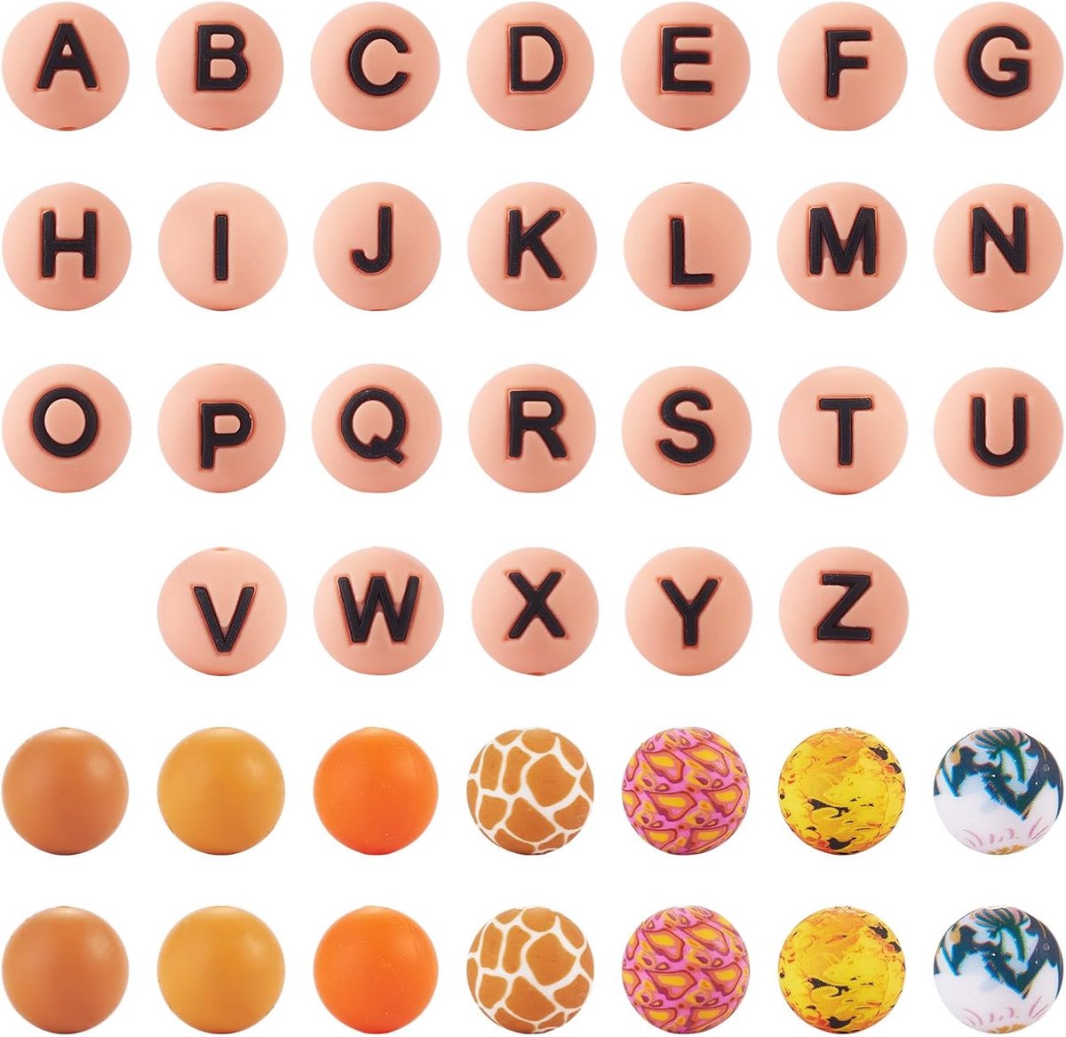 Kralen A-Z alfabet en bedrukte rubberen kralen donkeroranje voor doe-het-zelf ambachten sleutelhanger armband sieraden maken tas pen decoratie