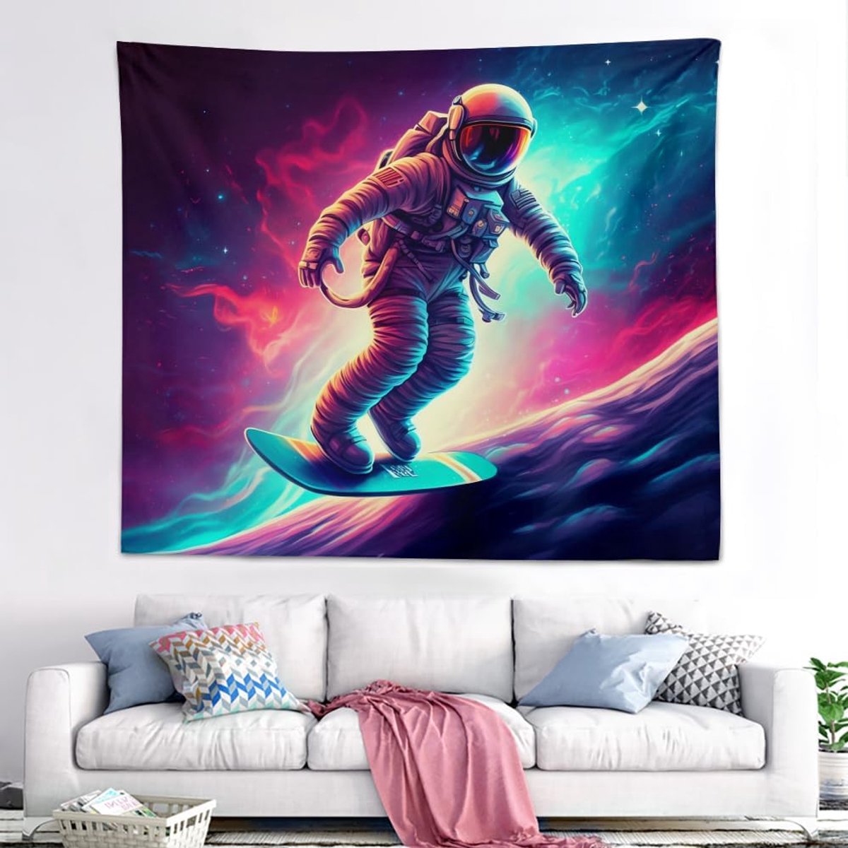 Skateboard Astronaut Tapestry UV Reactive Planet Tapestries Galaxy Stars Space tapijt muur opknoping, decoraties voor feest fotografie