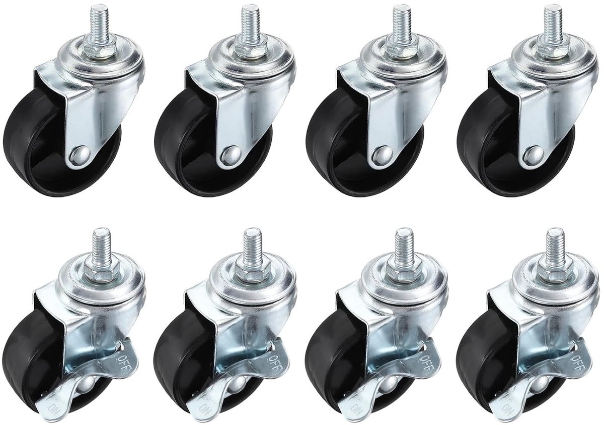 Rozenwielen 2 inch met M8 Draad, Draaibare Wielen voor Meubels en Draadplanken, Wit (4 met Rem, 4 zonder Rem)