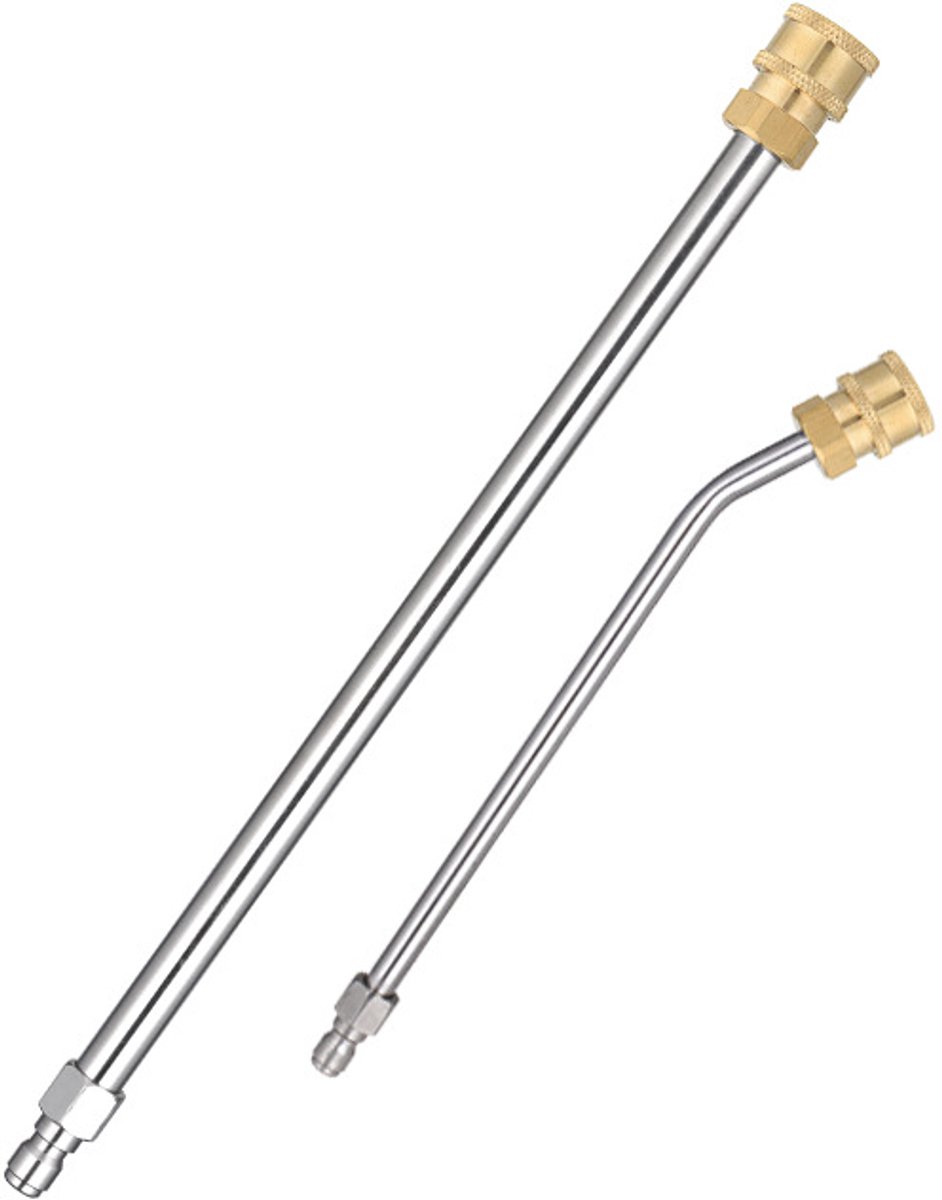 Set van 2 verlengstukken geschikt voor hogedrukreiniger: verlenglans (40 cm) + 30° gebogen verlengstang (17 cm), 6,35 mm snelkoppeling, 4000 psi