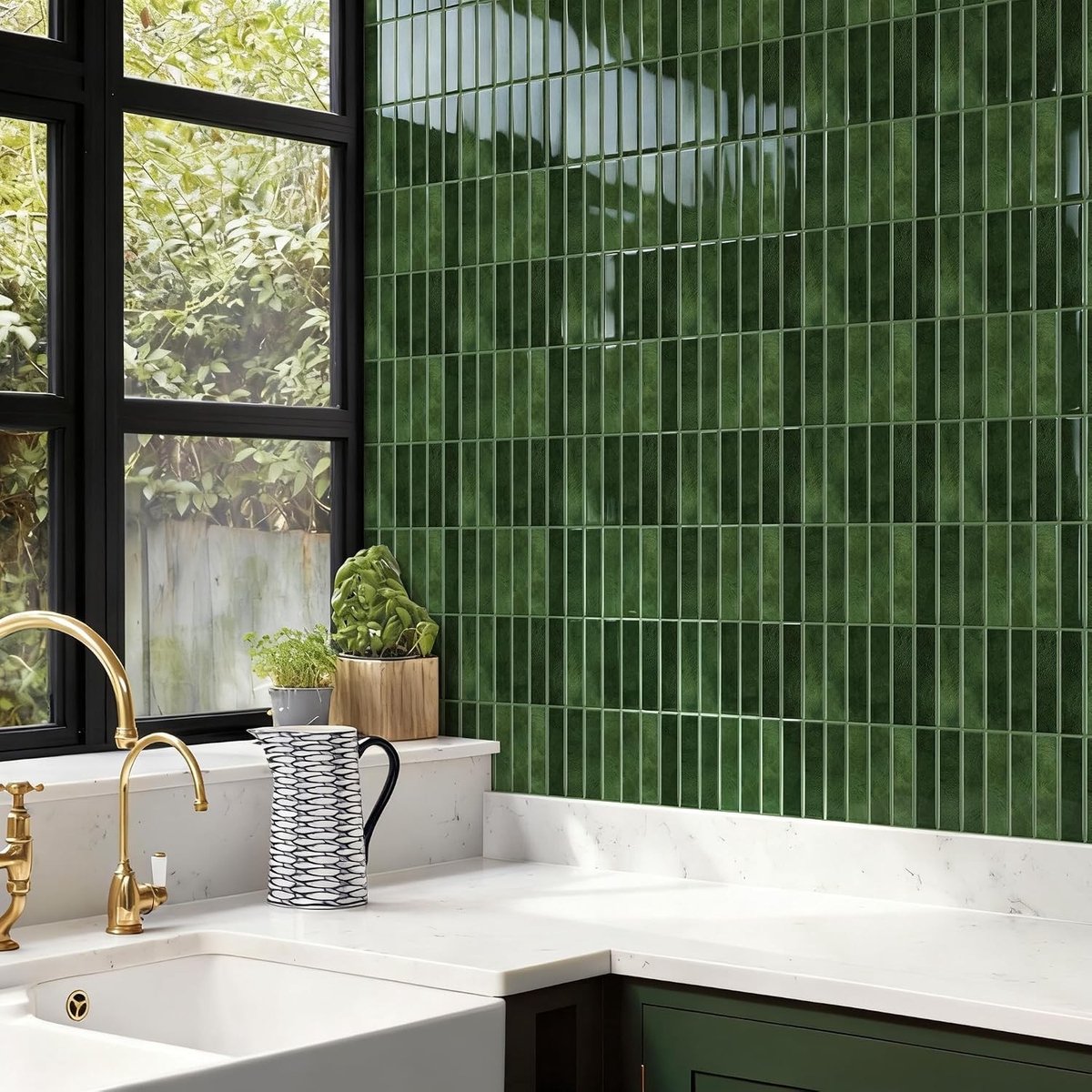Retro Groene 3D Vinyl Splash Wandtegels 23x29cm - 10 Stuks Zelfklevende Tegelstickers voor Keuken en Badkamer Muurdecoratie