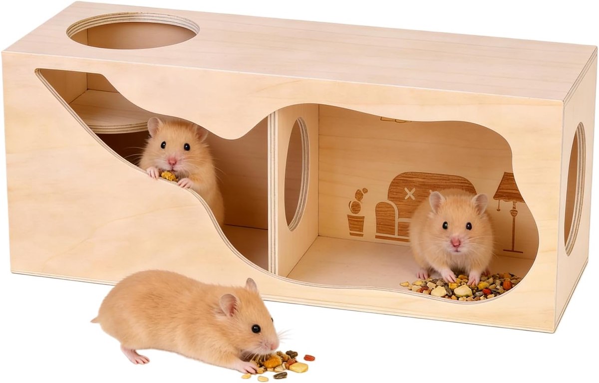 Caviahuis, cavia-tunnel, caviahuis, caviahuis, huis voor cavia's met klimladder, knaagdierhuizen, hamsterhuizen voor gerbils