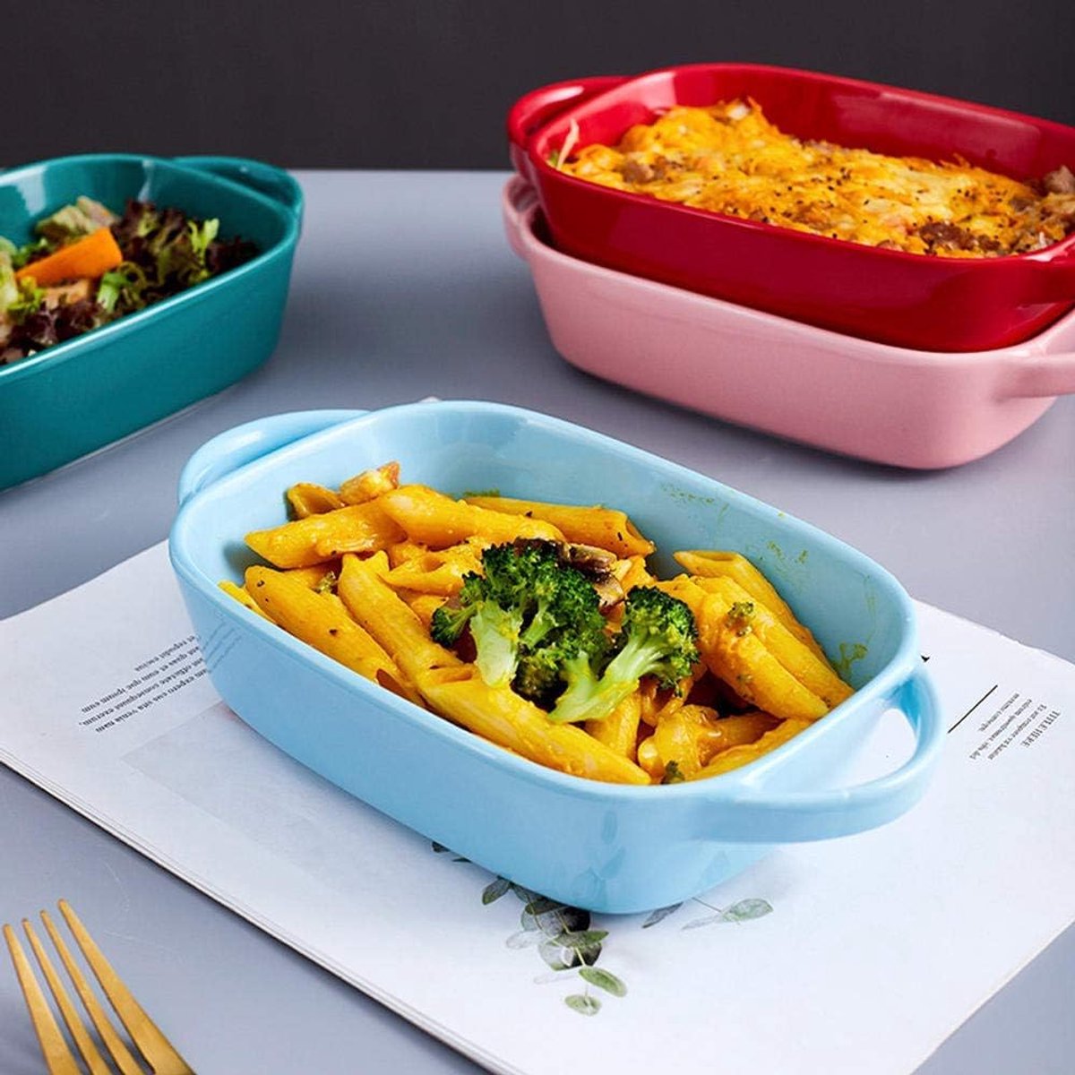 Ceramic Baked Rice Bowl Stereofonisch Fruit Salade Plaat Magnetron Oven-Blauw