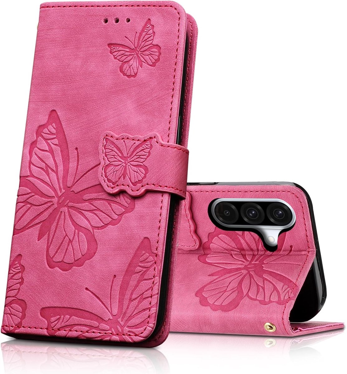 Hoes voor mobiele telefoon voor Samsung Galaxy A37 5G, beschermhoes, flip case, PU-leer, magnetische vlinder leren hoes, tas voor Samsung Galaxy A37 5G, rozerood