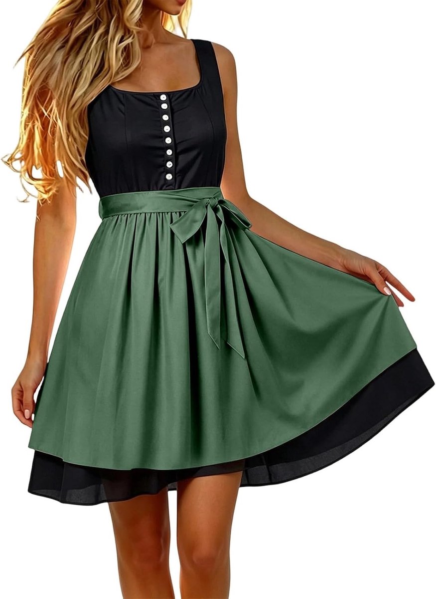 Elegante Beierse schortrok met hoge taille en trekkoord, geschikt voor Oktoberfest-danskleding in effen kleuren en feestelijke gelegenheden.