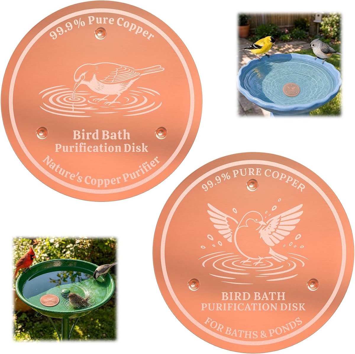 2 Stks Vogel Bad Koperen Schijf 99.9% Pure Koper Birdbath Zuivering Schijf