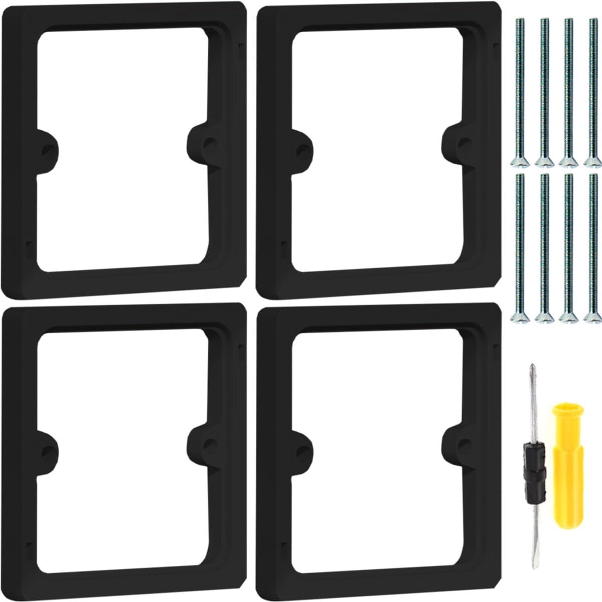4 stuks enkele stekkerafstandhouders met 10 mm frame, zwart, achterkastverlenging, vierkante afstandhouder, stapelbare vierkante afstandhouder, achterbakplaat voor lichtschakelaar