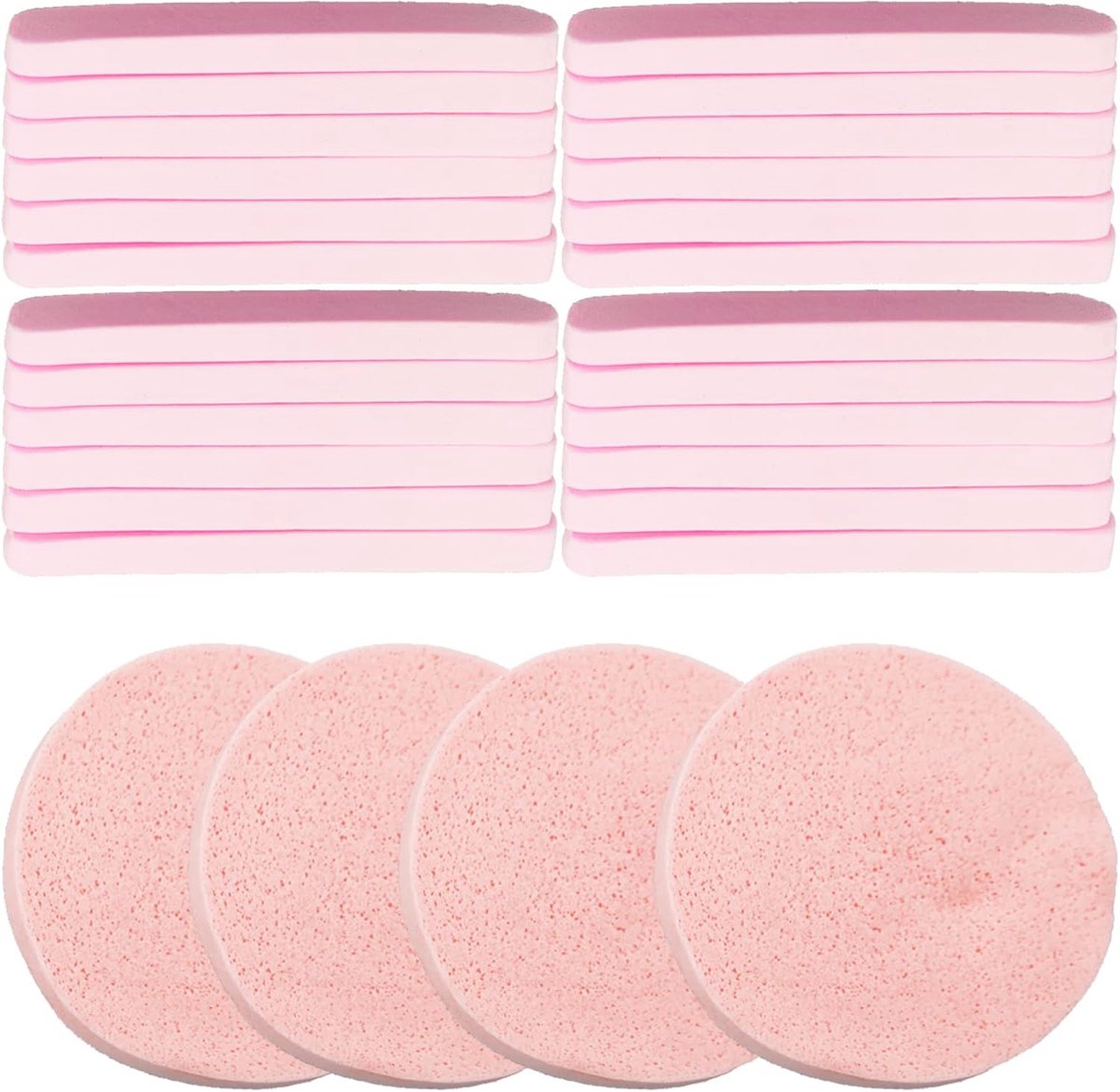 48 stuks roze gecomprimeerde gezichtssponzen, zachte reinigingsspons, make-upspons, gezichtsreinigingsspons voor gezichtsreiniging, peeling, spa-massage