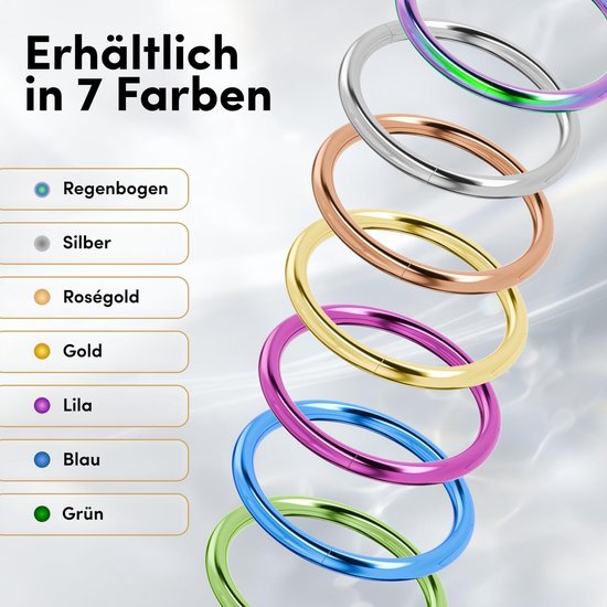 Clicker ring piercing segmentring zilver helix, tragus, oor, neusring, septum 6, 8, 10 mm — afbeelding 3