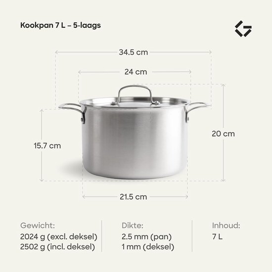 Kookpan 7 L - 24 cm - 5-laags - PFAS-vrij — afbeelding 3